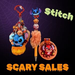 Disney's Stitch🎃🕸️👿 Halloween One Of A Kind Hand MadeBag Charm, Pen & Mirror